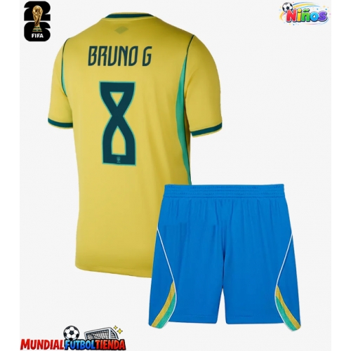 Camiseta Brasil Bruno Guimaraes #8 Primera Equipación Replica Mundial 2026 para niños mangas cortas (+ Pantalones cortos)